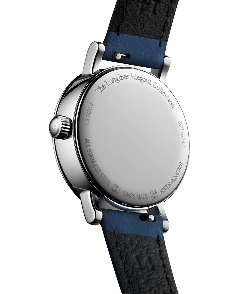 Longines Women's Swiss Elegant Moonphase Blue Leather Strap Watch 30mm