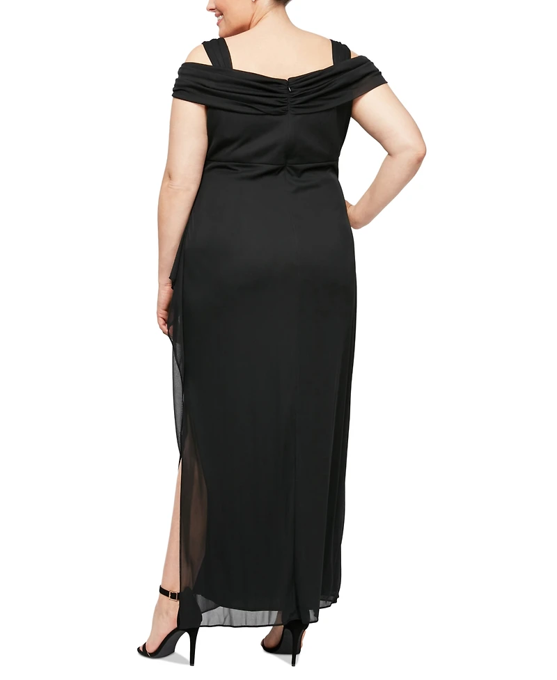 Alex Evenings Plus Draped Cold-Shoulder Evening Dress