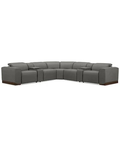Lovro 7-Pc. Leather Sectional with 3 Power Motion Chairs & 2 Consoles, Created for Macy's
