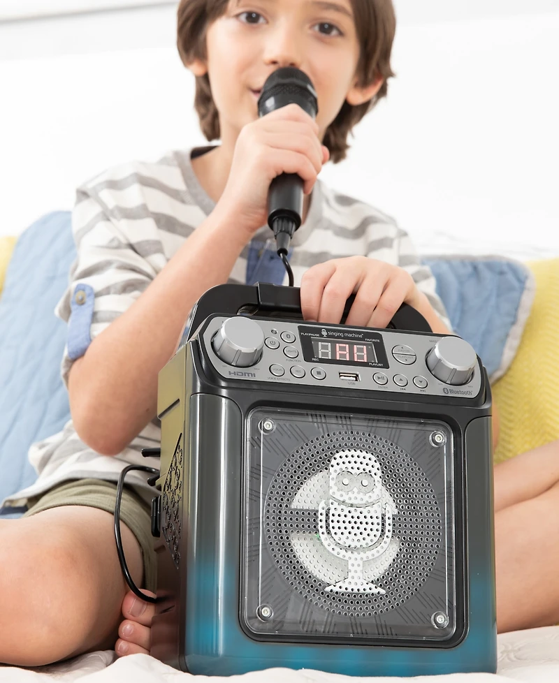 Singing Machine, Groove Mini, Portable Karaoke Machine with Wired Mic, Bluetooth, Led Lights, black