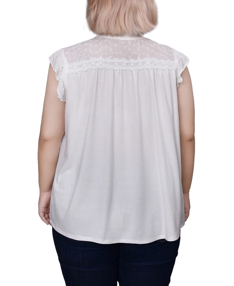 Ny Collection Plus Short Flutter Sleeve Crepon Blouse