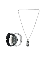 Ed Hardy Men's Matte Black Silicone Strap Watch 46mm Gift Set