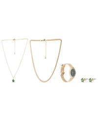 Jessica Carlyle Women's Analog, Three-Hand Quartz Shiny Gold-Tone Metal Bracelet Watch 34mm Gift Set