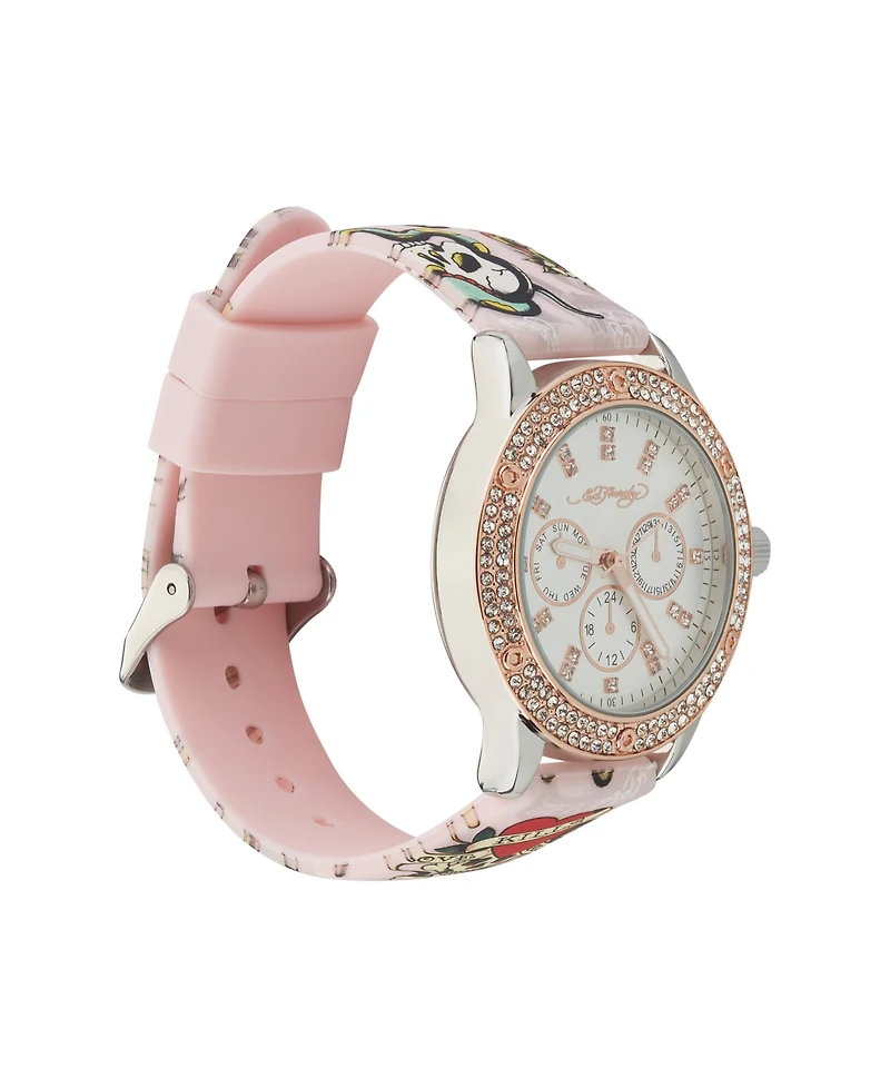 Ed Hardy Women's Quartz Matte Pink Silicone Strap Analog Watch 38mm