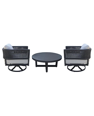 International Concepts Outdoor 3 Piece Woven Abaca Rope Patio Furniture Set Including the Sofa, Coffee Table, and Swivel Rocking Chair