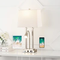 Jonathan Y Blaire 23.75" 2-Light Modern Farmhouse Metal Led Table Lamp with Usb Charging port, Adjustable Reading Light and Ac Outlet, Oil Rubbed Bron