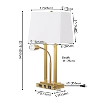 Jonathan Y Blaire 23.75" 2-Light Modern Farmhouse Metal Led Table Lamp with Usb Charging port, Adjustable Reading Light and Ac Outlet, Oil Rubbed Bron