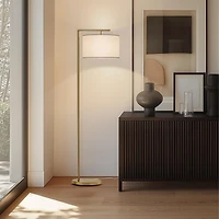 Brightech Montage Modern 60" Led Arc Floor Lamp with Fabric Drum Shade, Smart Plug Compatible, Bulb Included