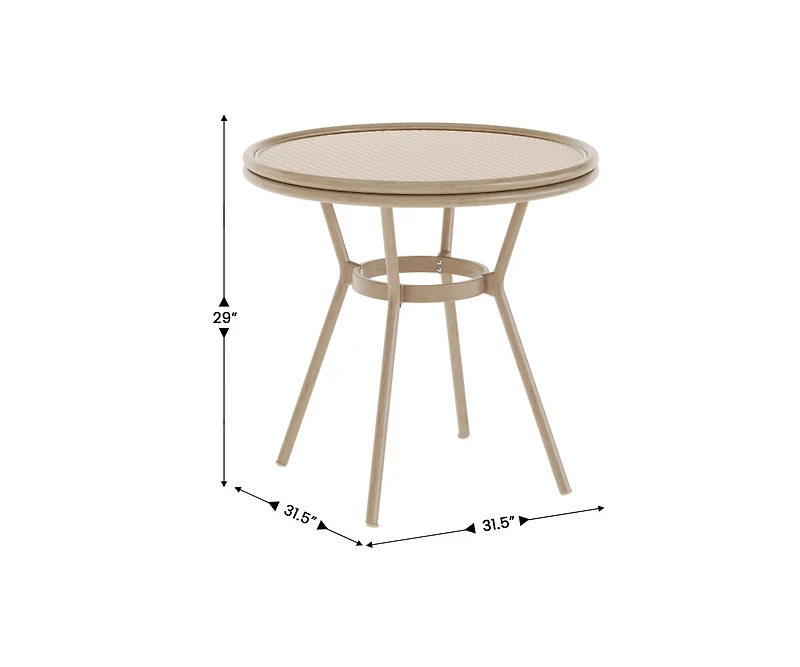 Colmar Indoor/Outdoor Bistro Style 31.5 In. Table With Pe Rattan, Glass Top, And Bamboo Finished Metal Frame