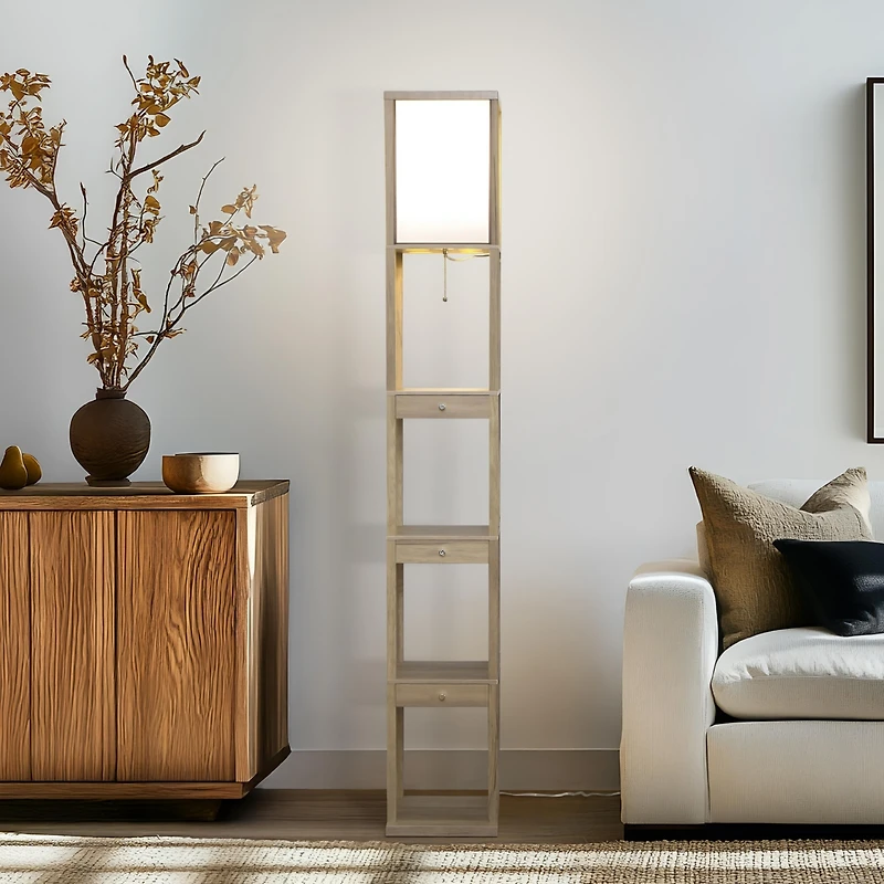 Maxwell Drawer 72" Led Shelf Floor Lamp with Lantern Shade