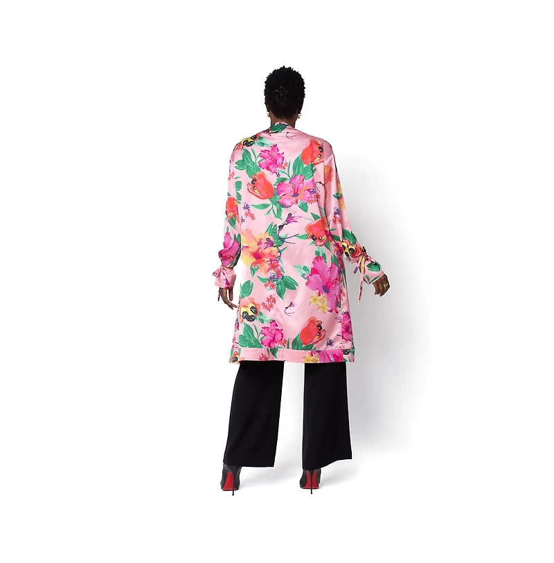 Terese Sydonna Women's Silky Printed Tie Sleeve Charmeuse Belted Painter's Robe