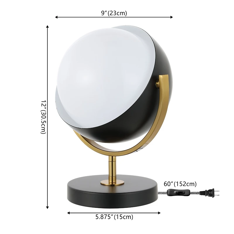 Jonathan Y Orion 12" Vintage Classic Metal/Acrylic Adjustable Orb Led Floor Spotlight, Black/Brass Gold