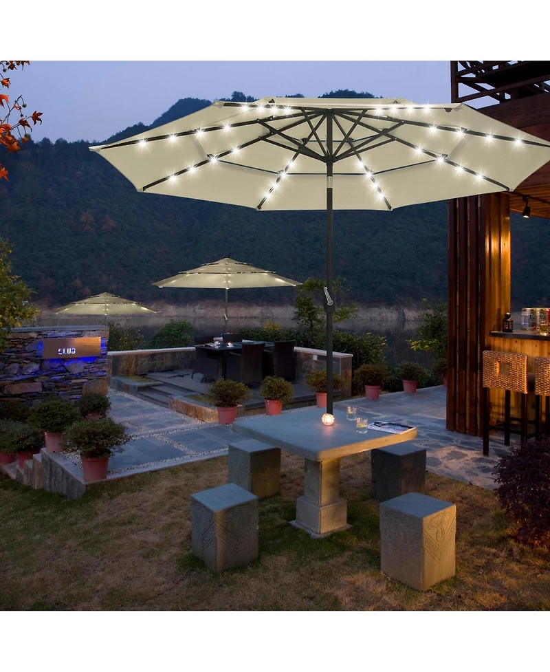 Yescom 3 Tier Patio Umbrella with Solar Led Crank Tilt Button Outdoor