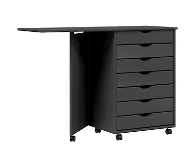 Rolling Cabinet with Desk Moss Gray Solid Wood Pine