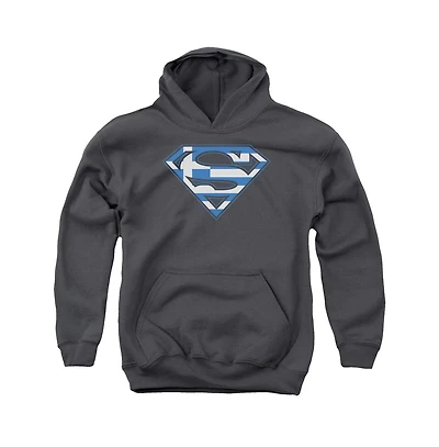 Superman Boys Youth Greek Shield Pull Over Hoodie / Hooded Sweatshirt