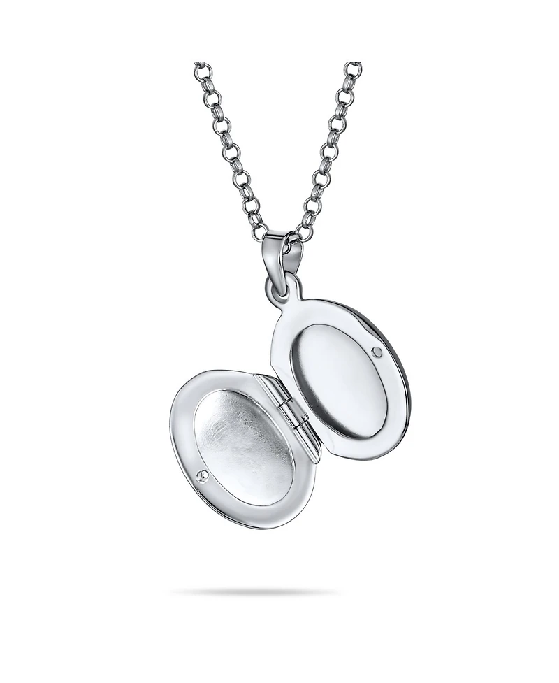 Bling Jewelry Petite Simple Plain Flat Oval Photo Lockets That Hold Pictures Silver Locket Necklace Pendant Large