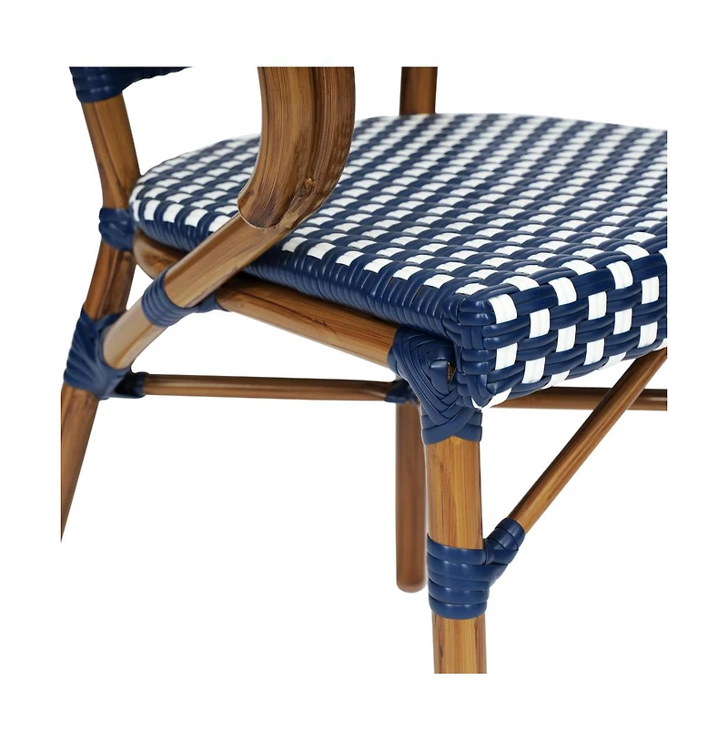Merrick Lane Sacha Stacking Thonet Bistro Style Chair With Arms, Pe Rattan Seat, And Bamboo Finished Metal Frame For Indoor/Outdoor Use