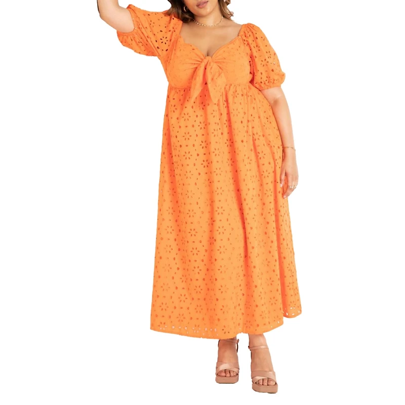 Eloquii Women's Plus Eyelet Tie Front Maxi Dress