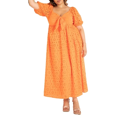 Eloquii Women's Plus Eyelet Tie Front Maxi Dress