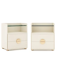 Tribesigns 2-Drawer Nightstand Set of 2, Modern Nightstands with Open Storage, Wooden Bedside Table for Bedroom, Side End Table with Gold Round Metal
