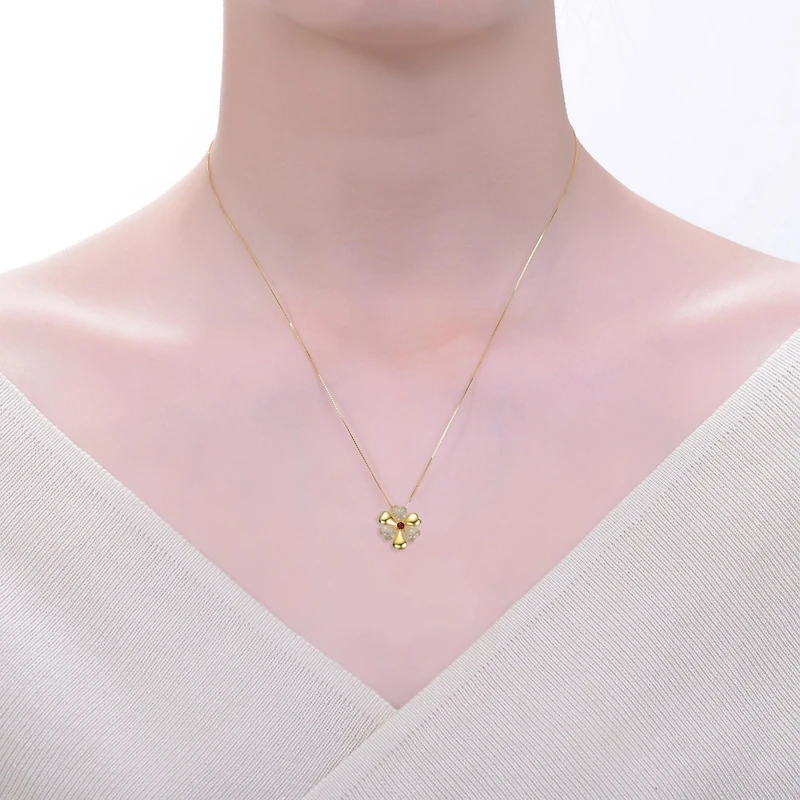 Sophisticated 14k Gold Plated Pave Flower Pendant Necklace
