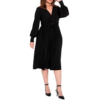 Eloquii Women's Plus Knot Front Pleated Skirt Dress