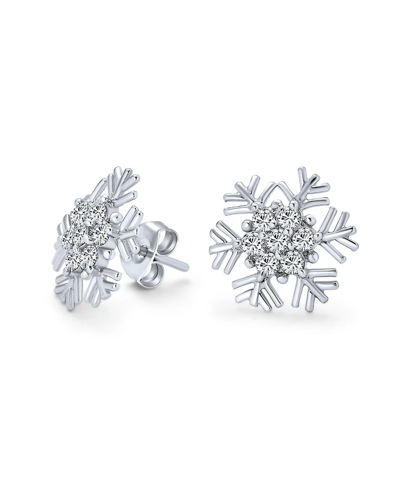 Bling Jewelry Cubic Zirconia Pave Clear or Blue Cz Christmas Holiday Party Snowflake Stud Earrings Sterling Silver