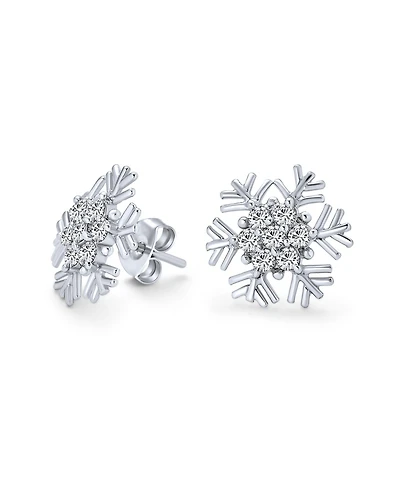 Bling Jewelry Cubic Zirconia Pave Clear or Blue Cz Christmas Holiday Party Snowflake Stud Earrings Sterling Silver