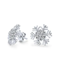 Bling Jewelry Cubic Zirconia Pave Clear or Blue Cz Christmas Holiday Party Snowflake Stud Earrings Sterling Silver