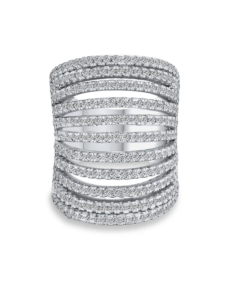 Bling Jewelry Geometric Fashion Cubic Zirconia Pave Cz Full Finger Armor Cocktail Statement Wide Multi Band Ring Sterling Silver