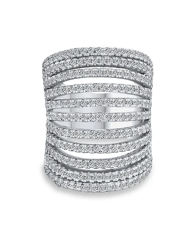 Bling Jewelry Geometric Fashion Cubic Zirconia Pave Cz Full Finger Armor Cocktail Statement Wide Multi Band Ring Sterling Silver