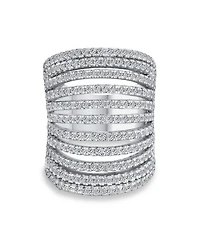 Bling Jewelry Geometric Fashion Cubic Zirconia Pave Cz Full Finger Armor Cocktail Statement Wide Multi Band Ring Sterling Silver