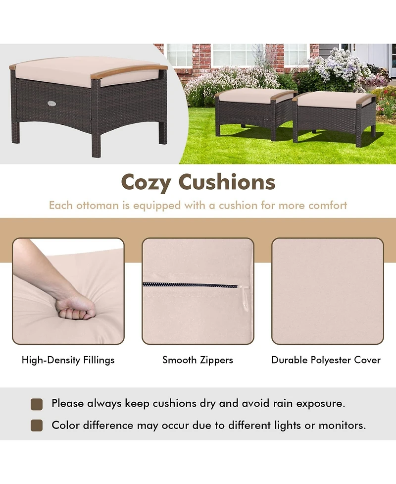 Set of 2 Fade-Resistant Wicker Patio Ottoman