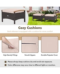 Set of 2 Fade-Resistant Wicker Patio Ottoman