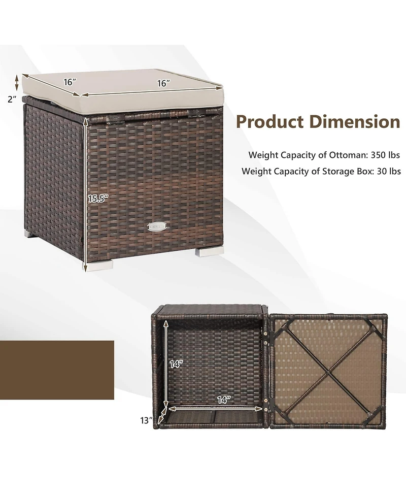 2 Pieces Patio Ottoman with Hidden Storage Space