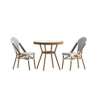 Merrick Lane Celia Bistro Style Table With Glass Top, Pe Rattan, Stack Chairs