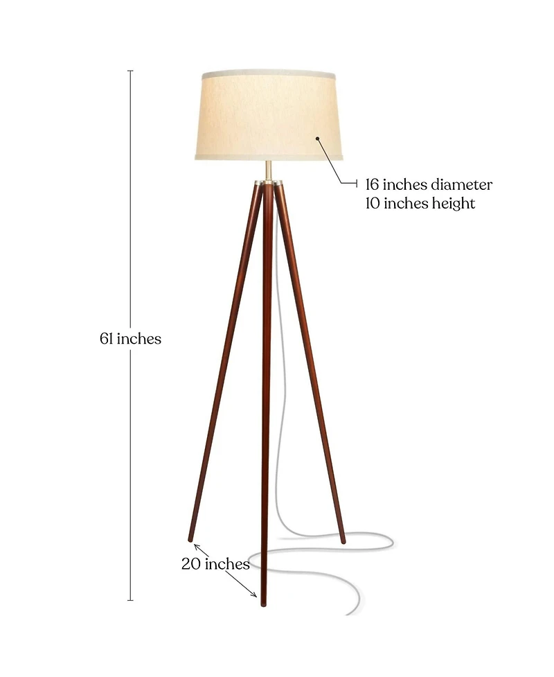 Emma 61" Led Contemporary Tripod Floor Lamp with Wooden Legs