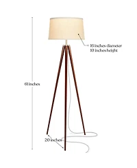 Emma 61" Led Contemporary Tripod Floor Lamp with Wooden Legs