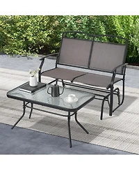 Outdoor Gliding Loveseat Chair with Tempered Glass Coffee Table