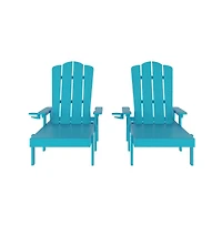 Merrick Lane Solvang Set Of 2 Indoor/Outdoor Adjustable Adirondack Loungers With Fold Out Cupholders- Recycled All-Weather Hdpe Lounge