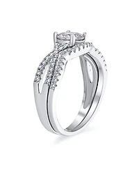 Bling Jewelry Set 2CT Solitaire Cubic Zirconia Pave Cz Twist Criss Cross Infinity Promise Ring Band Sterling Silver