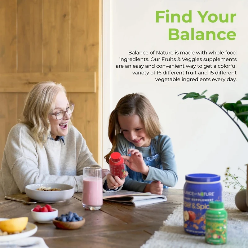 Balance of Nature Fruits & Veggies Supplements - Whole Fruit and Vegetable Ingredients for Women, Men, and Kids