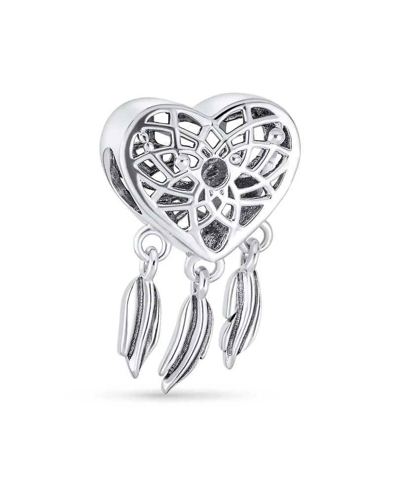 Bling Jewelry Hopes Dreams Heart Spiritual Amulet Symbol Dream Catcher Dangle Charm Bead Tassel Feather Leaves Sterling Silver Fits European Bracelet