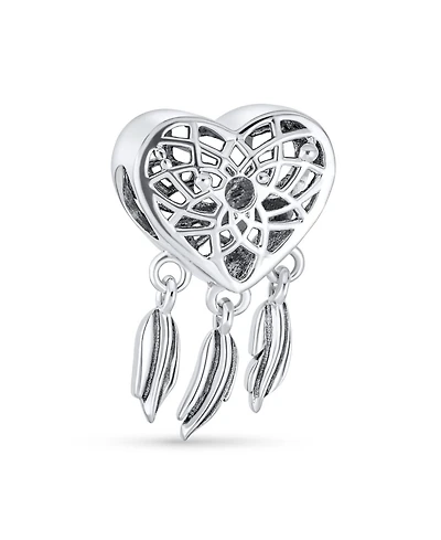 Bling Jewelry Hopes Dreams Heart Spiritual Amulet Symbol Dream Catcher Dangle Charm Bead Tassel Feather Leaves Sterling Silver Fits European Bracelet