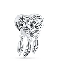 Bling Jewelry Hopes Dreams Heart Spiritual Amulet Symbol Dream Catcher Dangle Charm Bead Tassel Feather Leaves Sterling Silver Fits European Bracelet