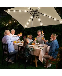 4Pcs 10x6.5' Rectangle Aluminum Solar Outdoor Crank Tilt Patio Umbrella w/ 20 LEDs Garden