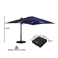 Mondawe 120" Square Cantilever Umbrella with Detachable Led Atmosphere Light and Bluetooth Player, w/ Weight Base Included
