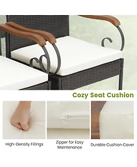 Sugift Set of 4 Outdoor Pe Wicker Chairs with Acacia Wood Armrests
