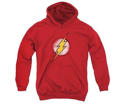 Justice League Boys of America Youth Destroyed Flash Logo Pull Over Hoodie / Hooded Sweatshirt