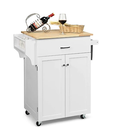 Sugift Rolling Kitchen Island with Spice Rack and Adjustable Shelf
